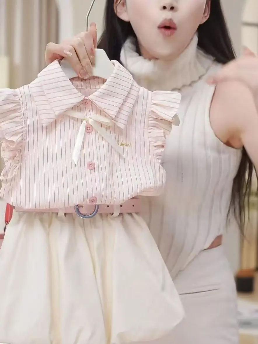 

Girls Summer 2026 Sweet Striped ort Skirt Baby Knot Svel irt Korean Sle Casual Sportswear Children's Cl...