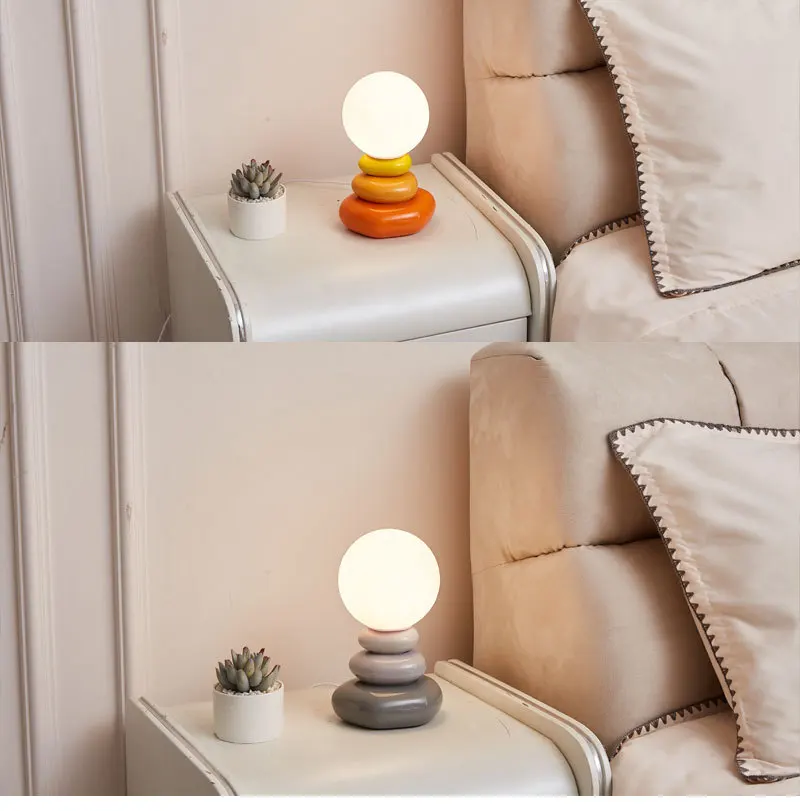 Advanced Ceramic Stacked Stone Desk Lamp Creative Nordic Personalized Color Cream Style Living Room Atmosphere Night Light