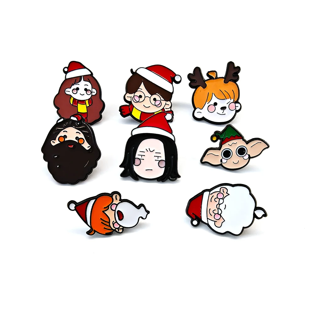 

8pcs Kawaii Magic Academy Pins Set Cute Cartoon Harry Christmas Brooches Simple Anime Characters Eanmel Lapel Badges Gift