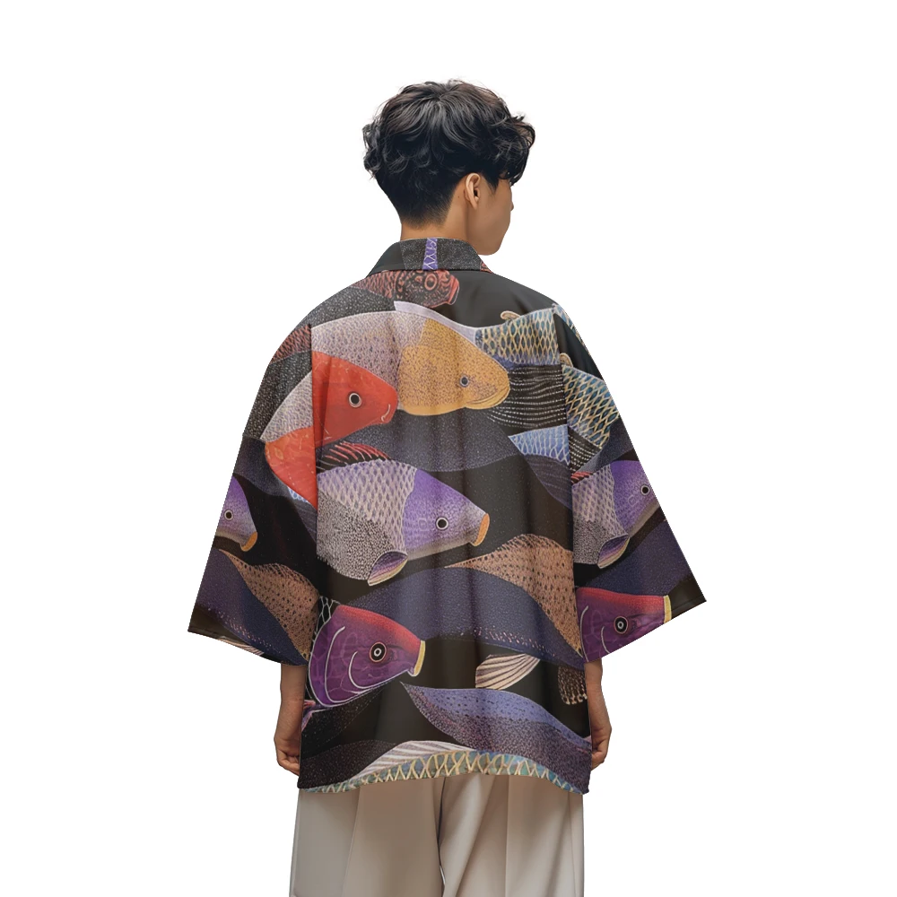 

Classic Vintage Niche Design Japanese Koi Multi-Pattern Color Printed Toga Men's Casual Daily Kimono Men's Tops