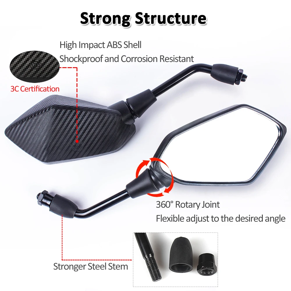 Universal Motorcycle Rear View Mirror with 7/8\'\' Handlebar Mount Clamp Carbon Fiber Convex Mirrors for Motocross ATV Scooter