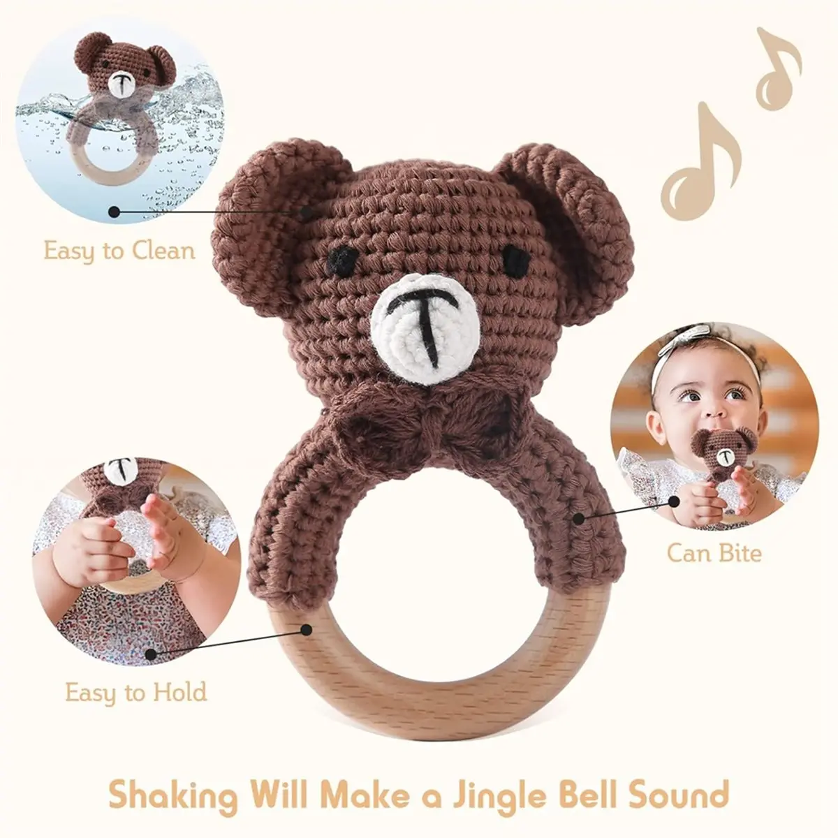 update. Wooden Baby Rattle Crochet Bear Toys Handmade Newborn Toy Early Development Grips Stuffed Animal Organic Rattle