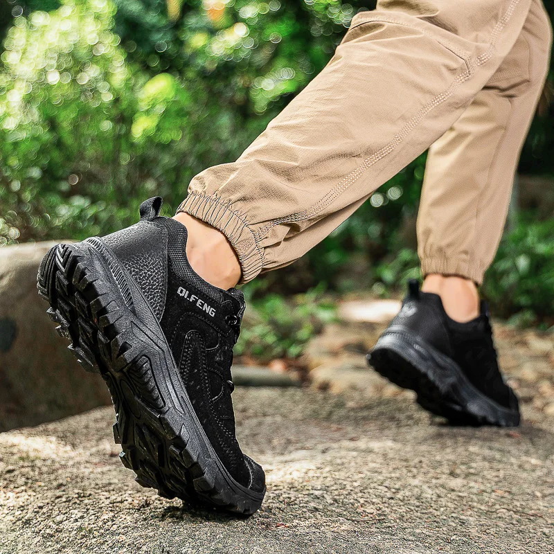 Hiking Shoes Winter Retro Leather Outdoor Off-Road Black Antiskid Trail Running Footwear Mens Low Top Spring Mountain Sneakers