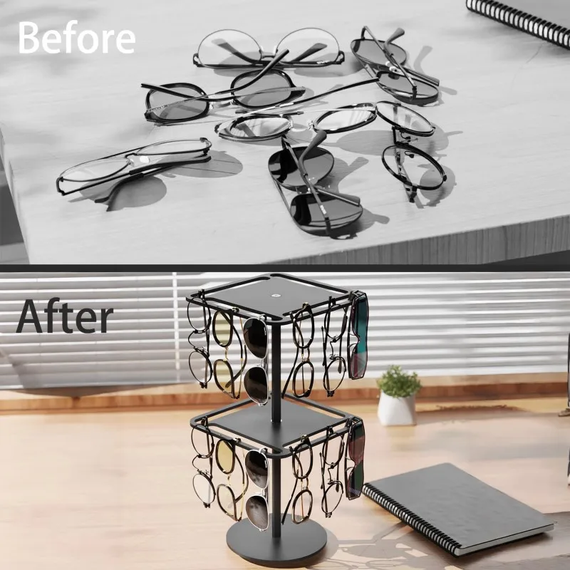 Rotating Sunglasses Holder 360° Eyeglass Display Stand Storage Rack Jewelry Watch  Storage Shelf For Home Desk Dresser image 5