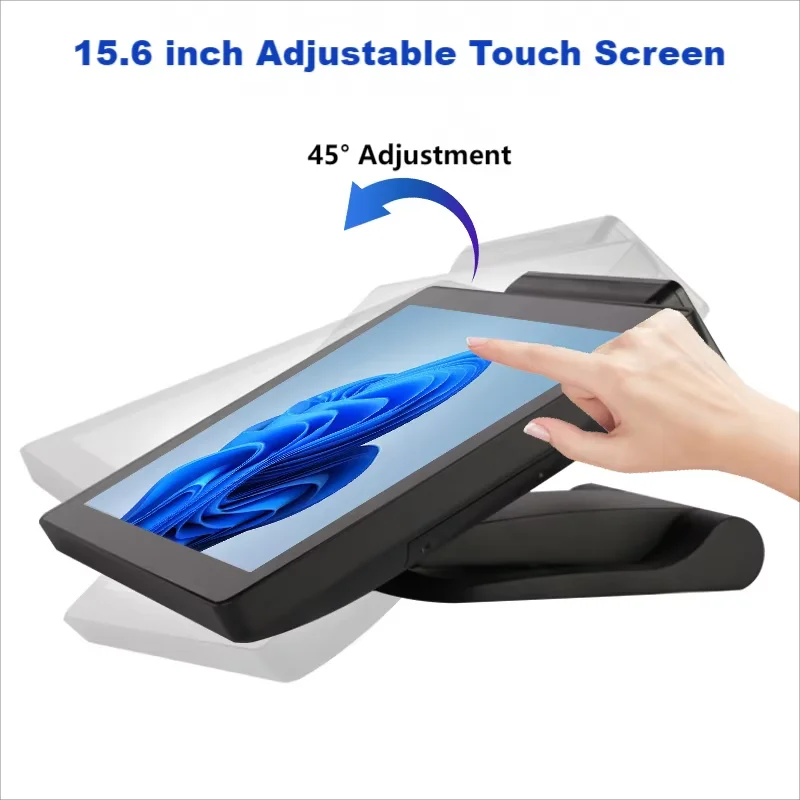 15,6 inch Windows POS touchscreen kassa met I5 Gen4 8G 128G opvouwbare standaard rijke interfaces monitor digitaal LED-display