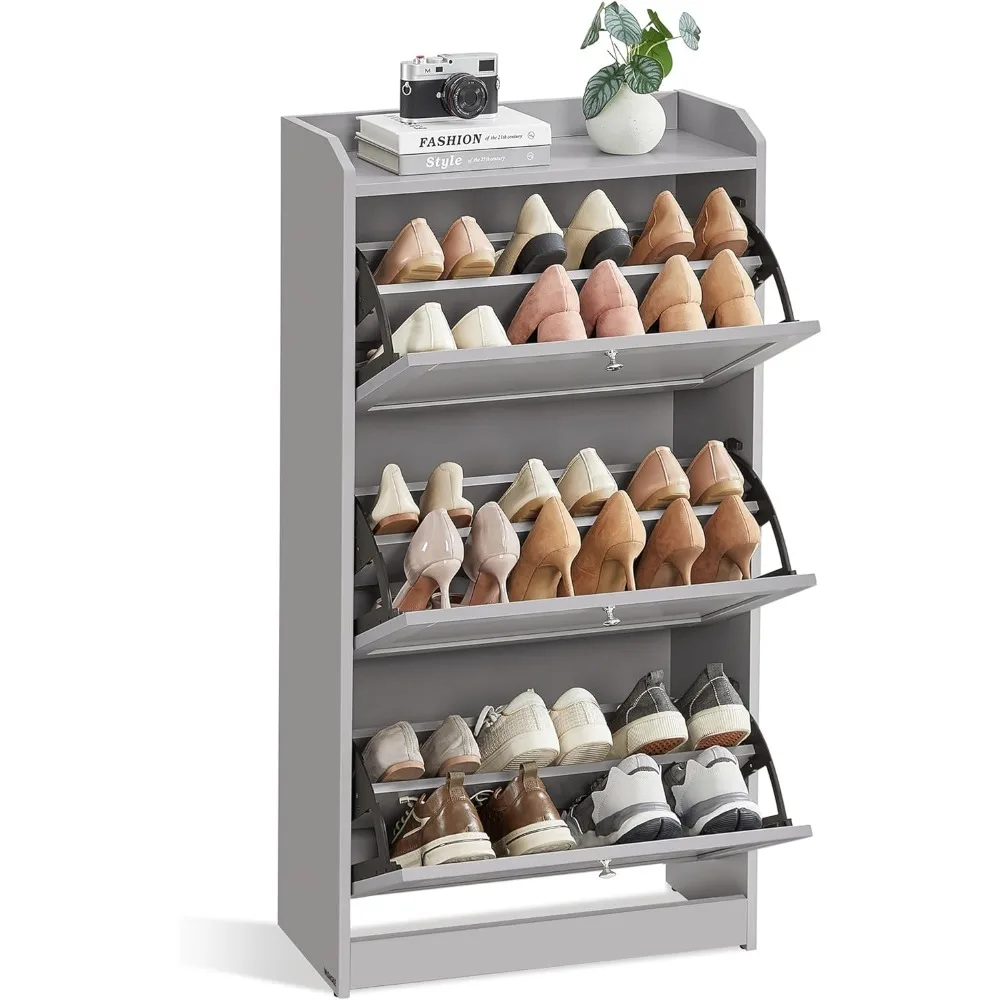 Shoe Cabinet with 3 Flip Drawers, Shoe Storage Cabinet, Adjustable and Removable Dividers, Holds up to 18 Pairs of Shoes