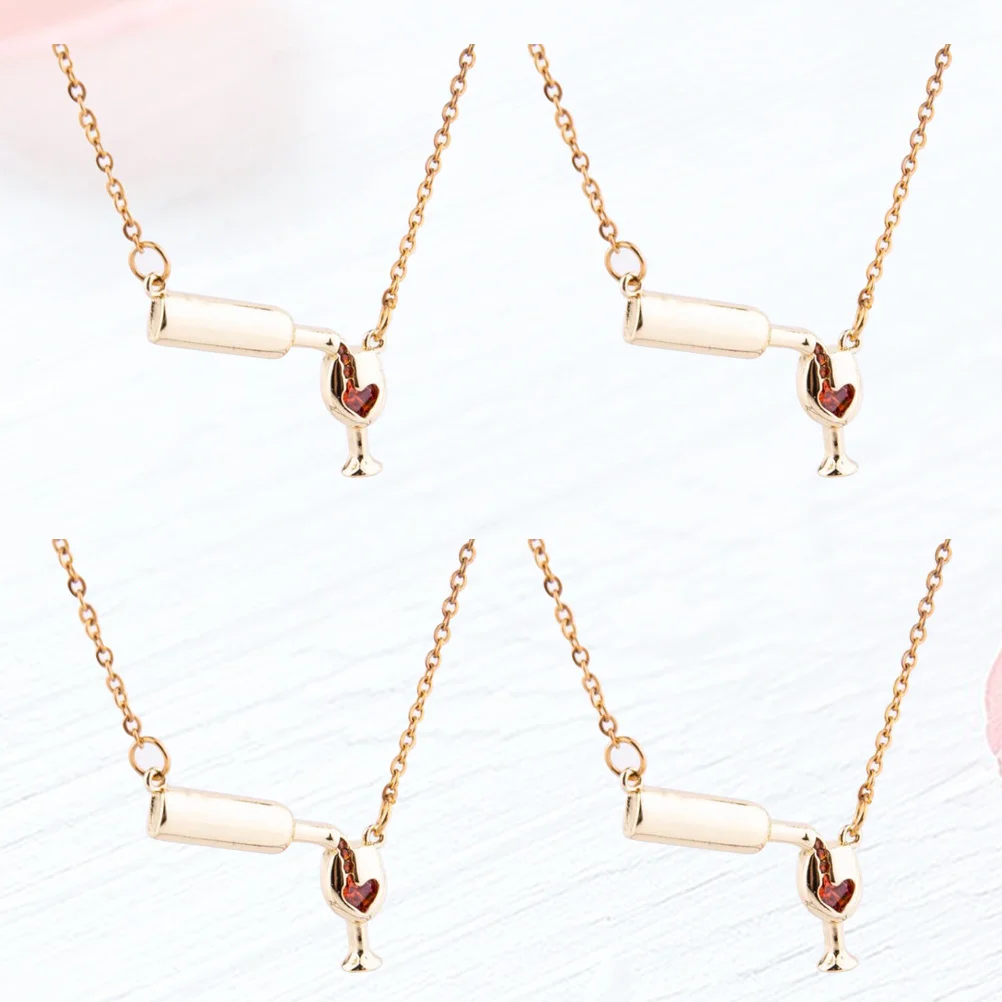 

4Pcs Elegant Red Wine Bottle Necklace Creative Heart Pendant Lightweight Comfortable Valentines Day Gift Delicate Pendant