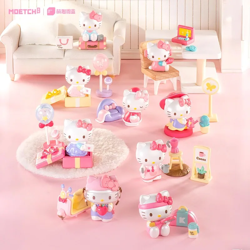 Hello Kitty Immersive Cottage Blind Box Four-Grid Transparent Storage Set Girlish Heart Bedroom Desktop Decoration Ornament