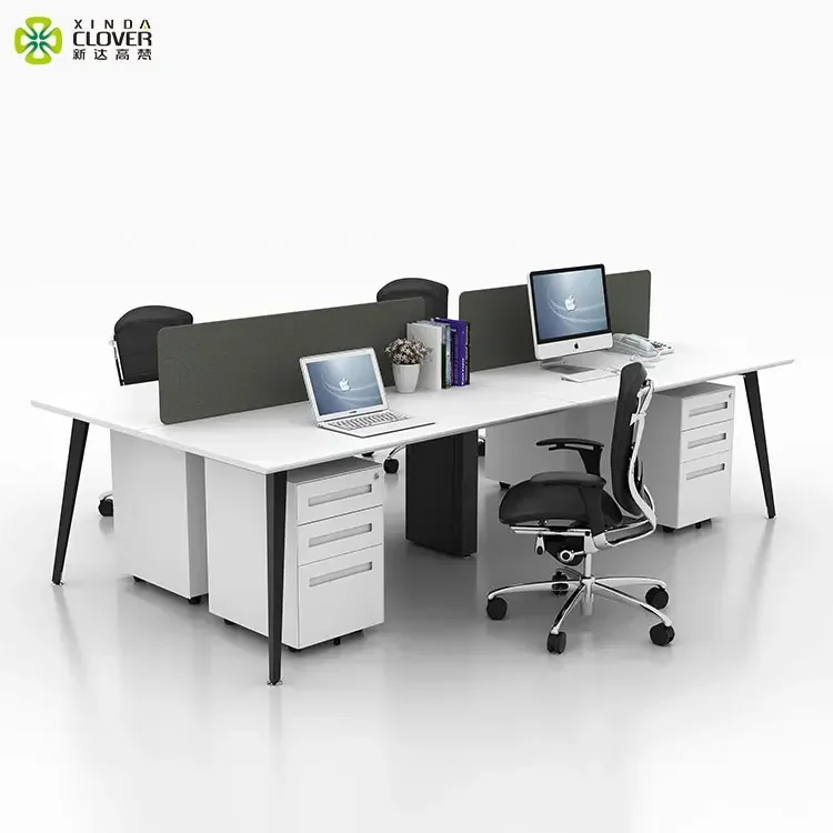 Commercial furniture high quality modern design steel desk frame white table top 4 person office workstation for staff