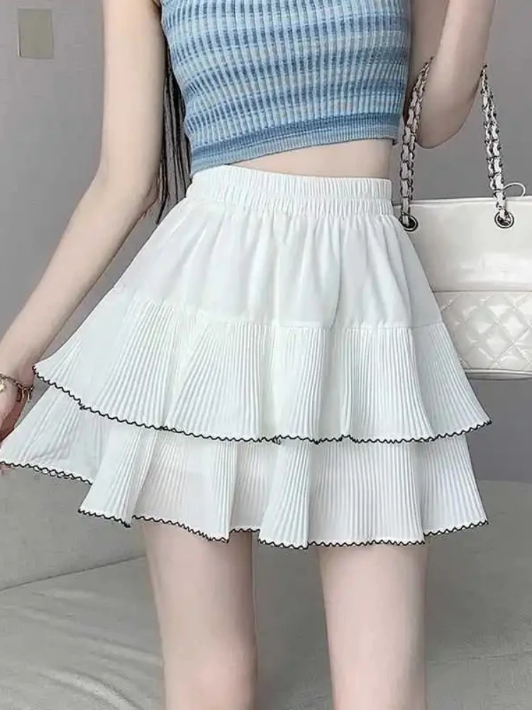 Mini Skirts Women Clothing Ruffles Summer Princess Dreamy Anti-glare Youthful Kawaii Streetwear Japanese Sweet Texture All-match