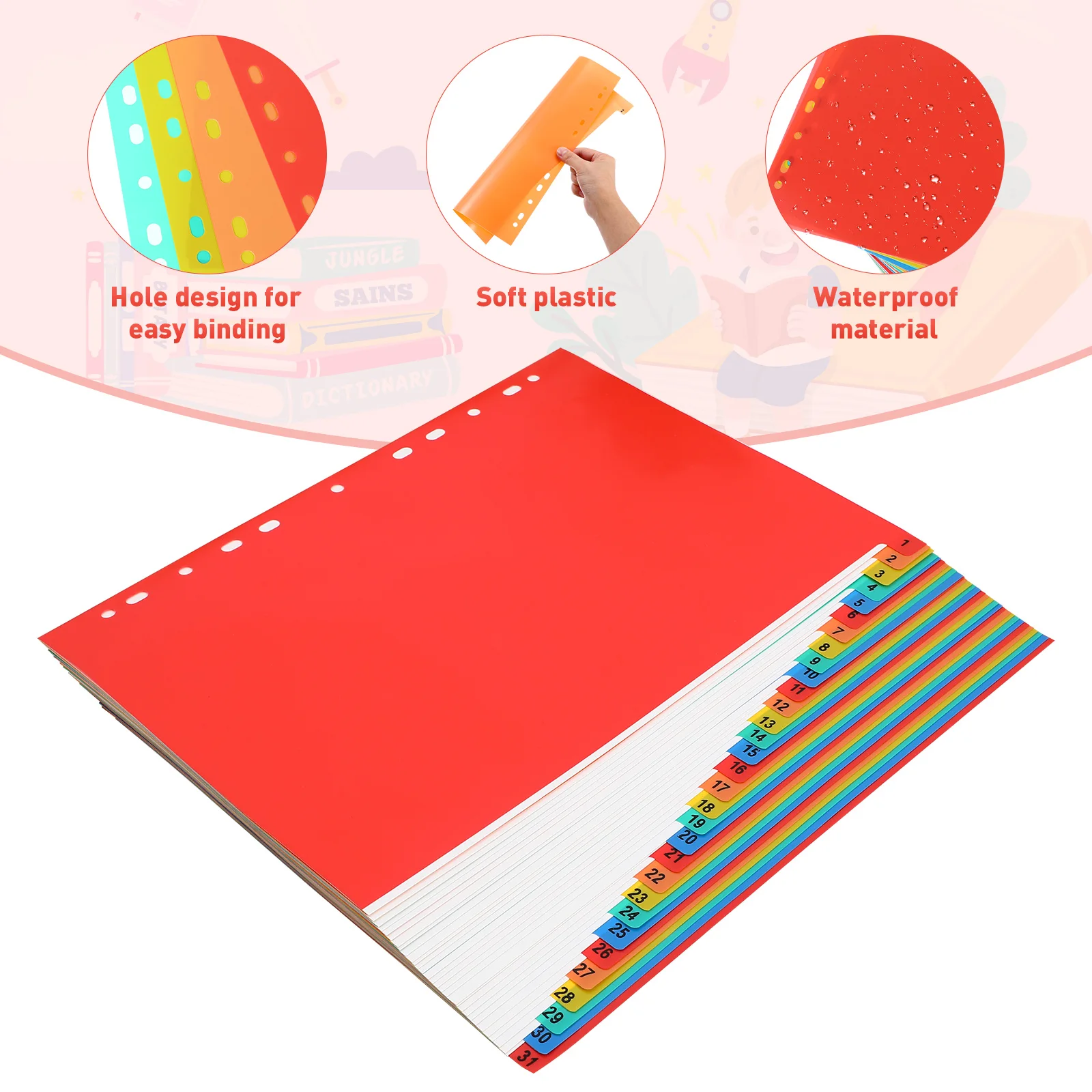 

A4 Index Dividers 11 Holes 31 Levels Binder Separators Page Markers Notebook Tabs PVC Practical Folder Dividers A4
