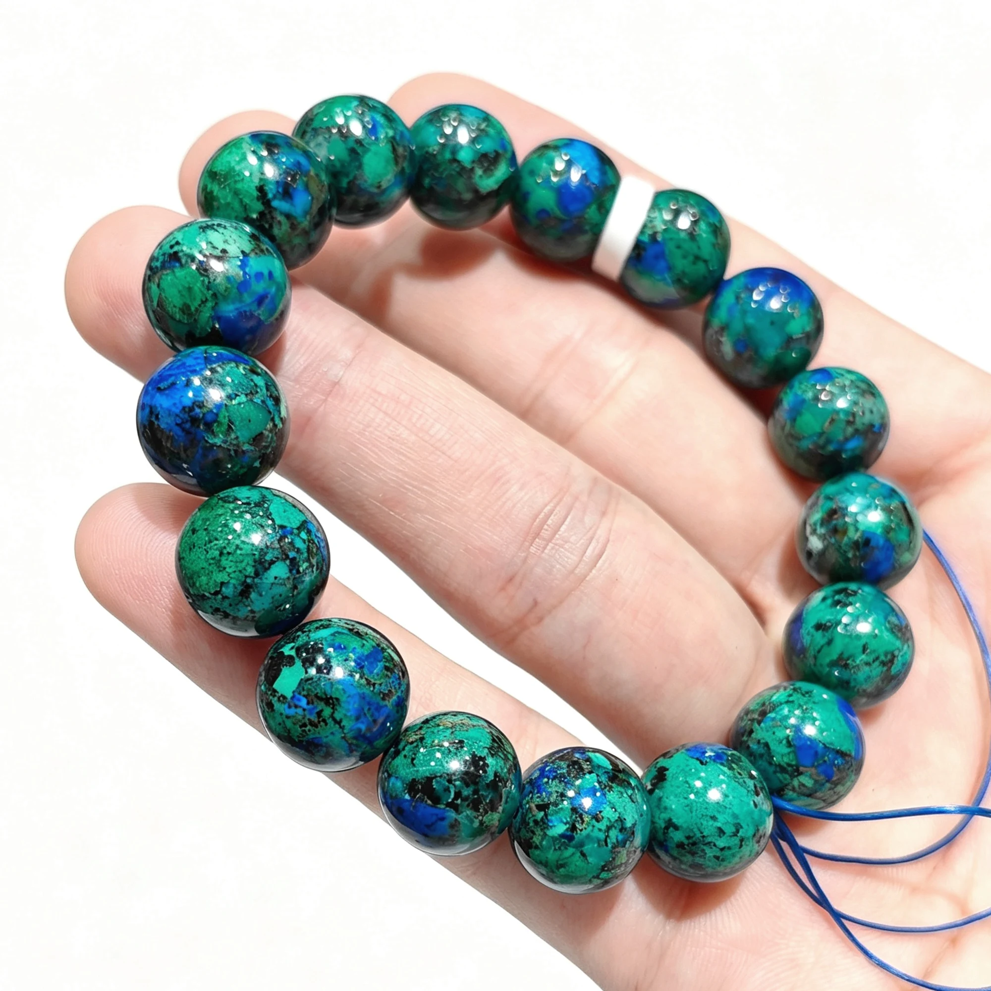 Natural Azurite Malachite Bracelet Gemstone Blue Green Round Beads Stretch Wristband Fine Jewelry Present Supply 1 Pc