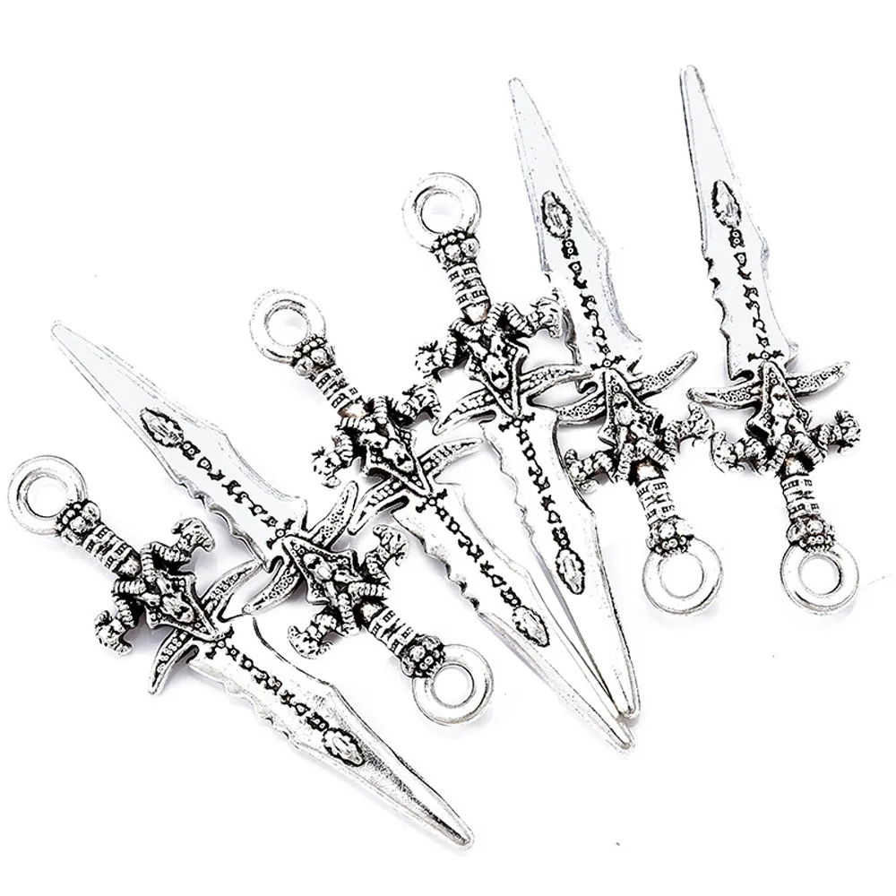 50pcs Metal Sword Knife Nail Art Charm 3D Pierced Ancient Gold/Silver/Black Sword Nail Jewelry DIY Weapons Nail Accessories