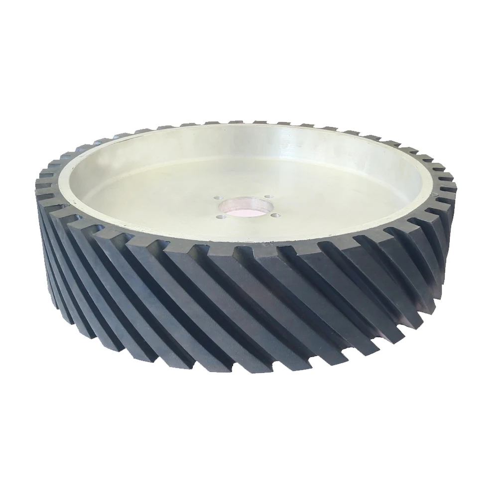 400*100mm Belt Grinder Contact Wheel Grooved Rubber Polishing Wheel Dynamically Balanced