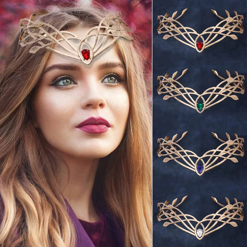 Goddess Cosplay Forehead Round Elves Crowns Tiara Women Man Vintage Leaf Headband Bridal Hair Accessories Crown Wedding Headwear