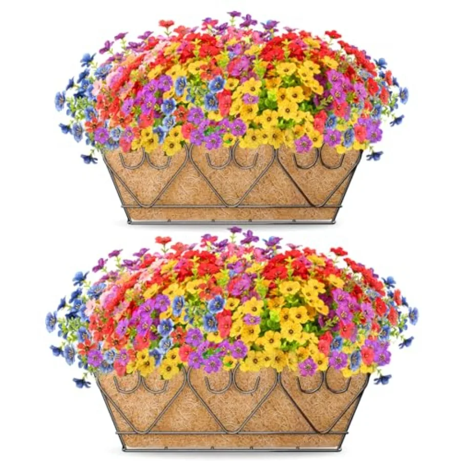 

Кашпо для перил с искусственными цветами, 2 шт., 16 дюймов, для оконных балконов, террас и веранд, с 24 искусственными цветами
