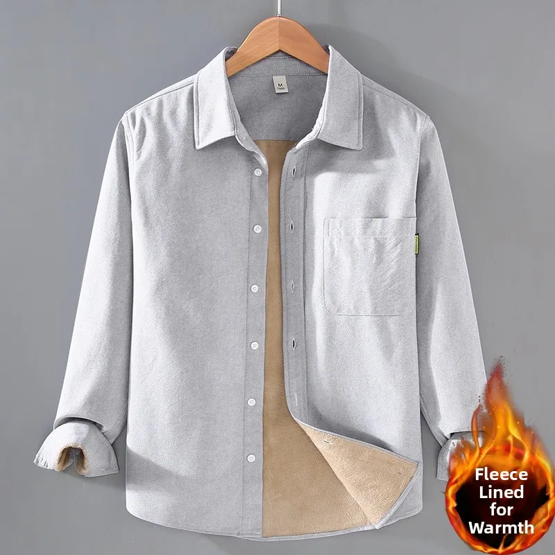 

Thiened Fce Men's Cotton irt Autumn Winter Warm Casual Versatile Top Japanese Sle Color Trendy Outerwear