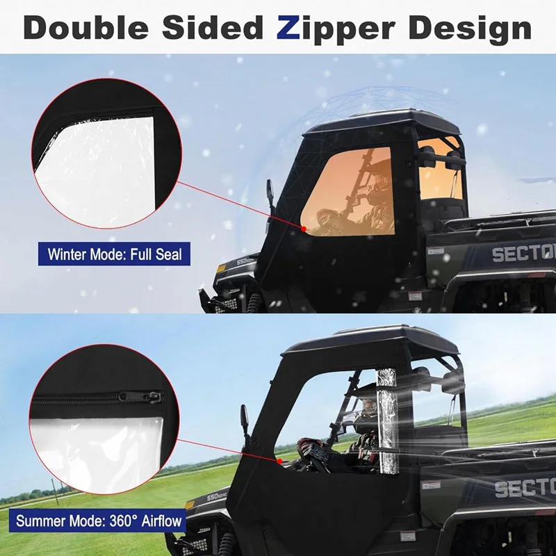 UTV Soft Upper Doors Cab Enclosure Waterproof Side Door with Clear PVC Window For Hisun 500 700 Massimo MSU500 UTV Accessories