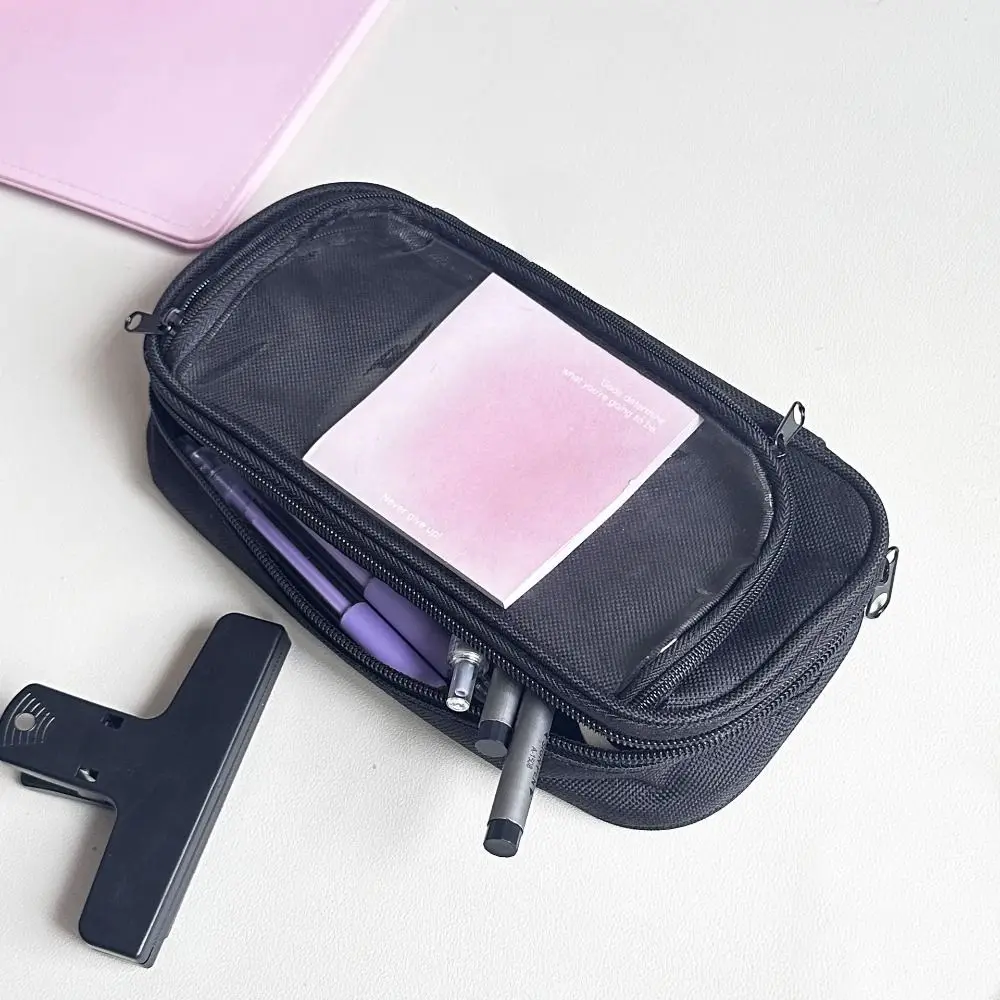 

INS Transparent Pen Bag Visual Window Black Pencil Case Canvas Zipper Stationery Bag School Office