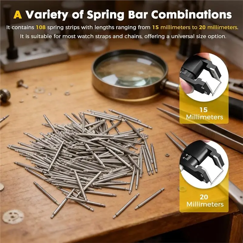 A55F-Watch Bracelet Removal Tool Kit With 108 Spring Bars, U-Shaped Band Link Pin Remover Pincher, Removal Tool For Watches