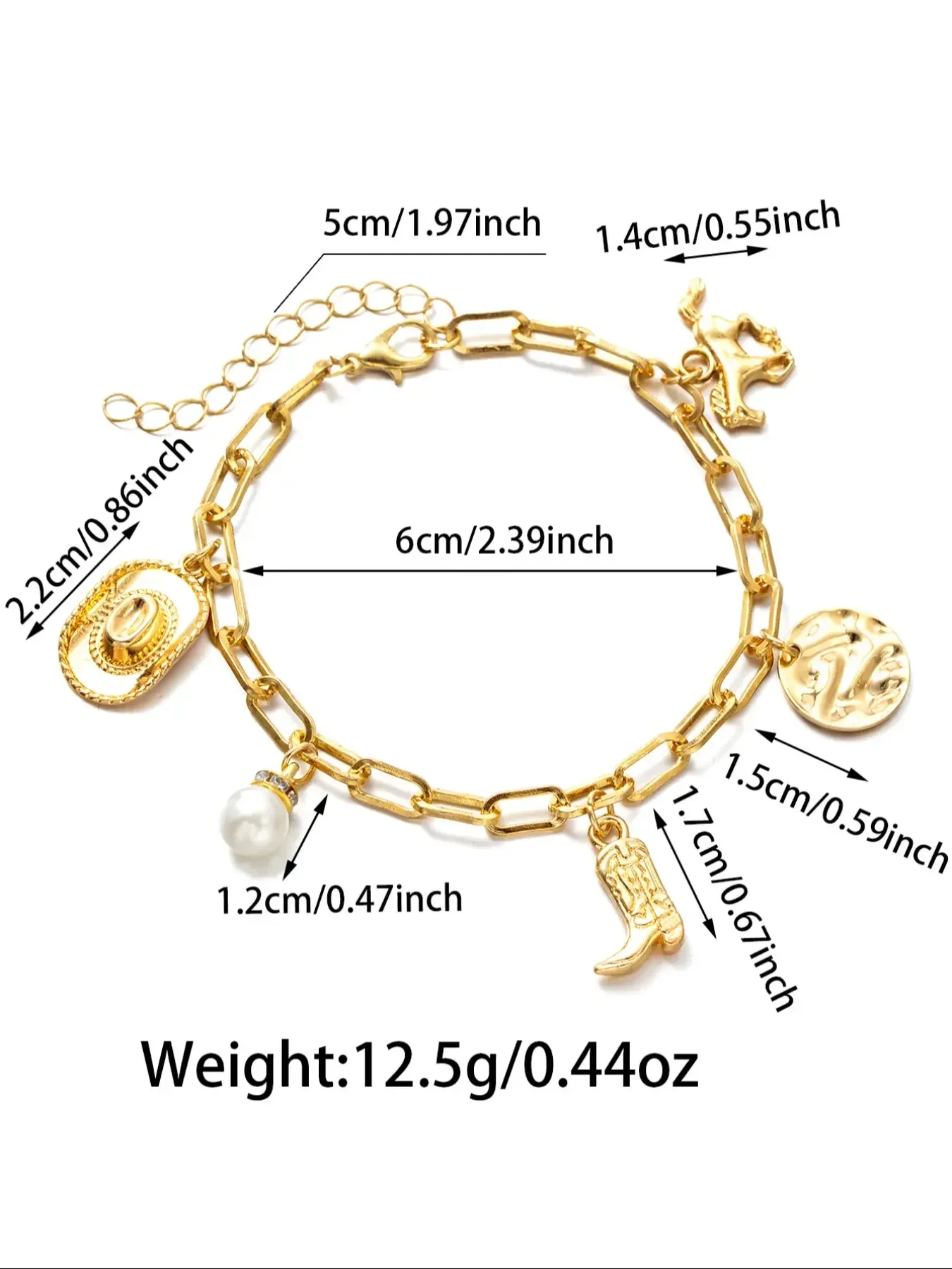 Women's Western Style Cowboy Hat Boots Bracelet, Faux Pearl Tassel Design, Vintage Jewelry Gift for Women, Daily Wear Accessory, Trendy Jewellery Accessories, Boho Style Bracelet, Fashion Bracelet, Bohemian Bracelets, Fashionable Bracelet Style