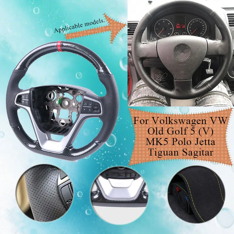 

Глянцевый чехол из карбона для руля автомобиля DIY для Volkswagen VW Old Golf 5 (V) MK5 Polo Jetta Tiguan Sagitar Touran Caddy EOS