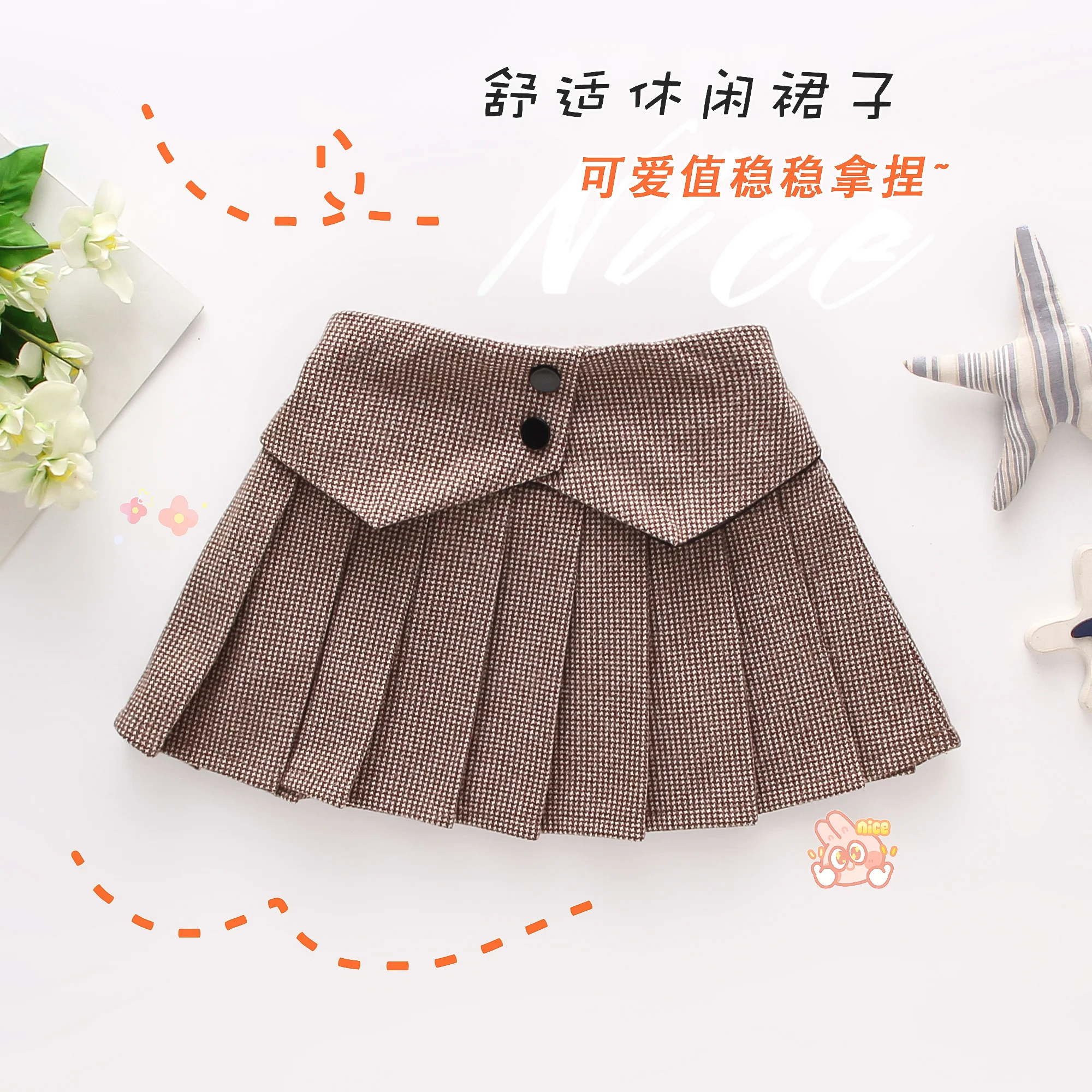 Summer New Girl Baby Half Skirt Pleated Skirt Plaid Button Campus Style Short Skirt Sweet Princess Skirt Birthday Party