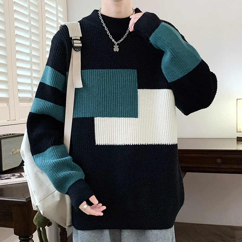 

Men's Sweater Knitted Pullover 2024 Autumn/Winter New Soft Warm Striped Round Neck Sweater Casual Fashion Men Clothing A96