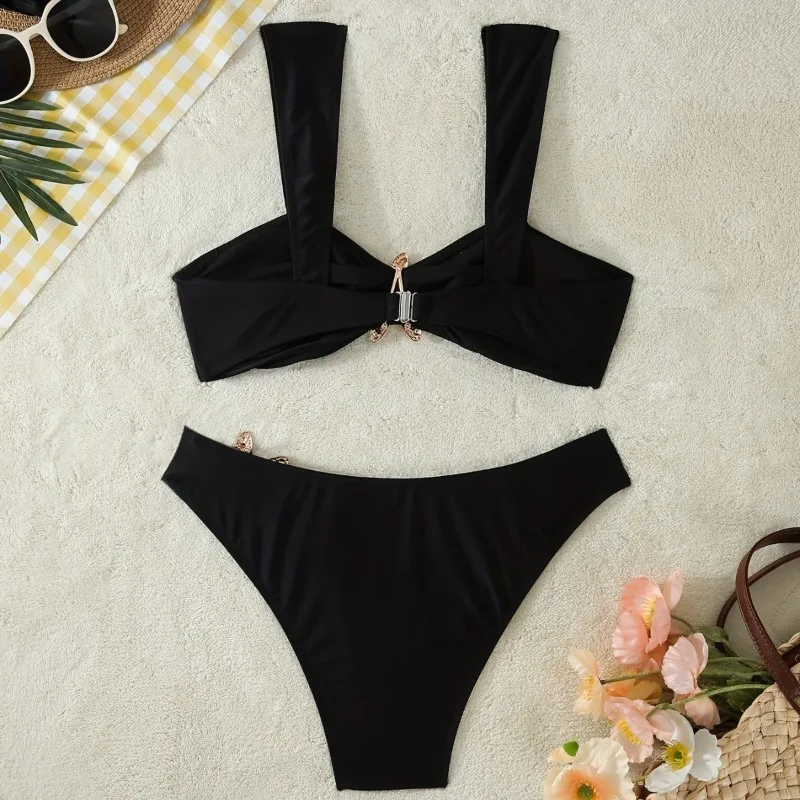 女性用ハイウエストビキニセットメタルヒトデシャーリングスパゲッティストラップ水着