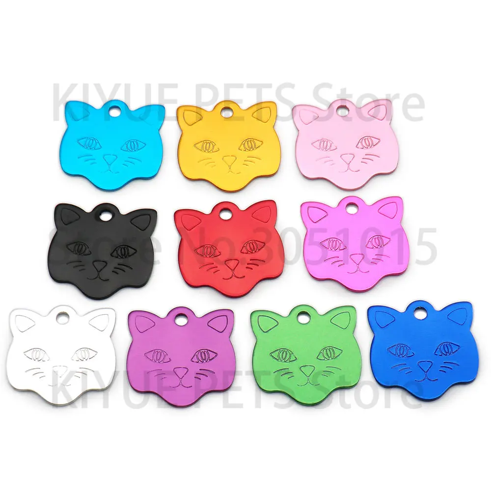Wholesale 100Pcs Cat Face Name plate ID Tag Aluminum Customized Kitten Anti-lost For Dog Tag Collar Pet Dog ID Tags Engraving