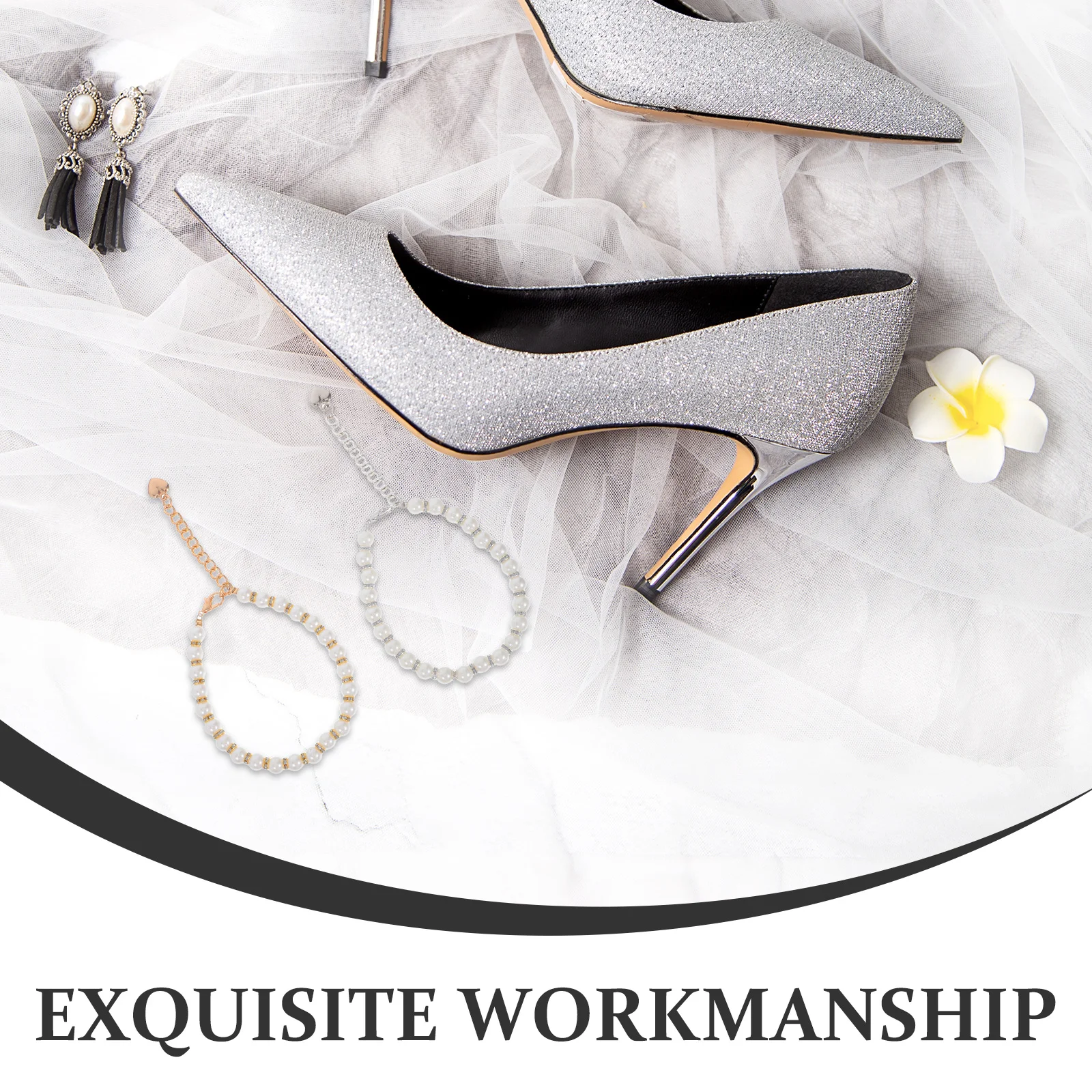 สายรัดรองเท้าส้นสูงประดับมุกเทียม 2 คู่ ป้องกันรองเท้าหลุด ให้ความรู้สึกสบายและสง่างาม