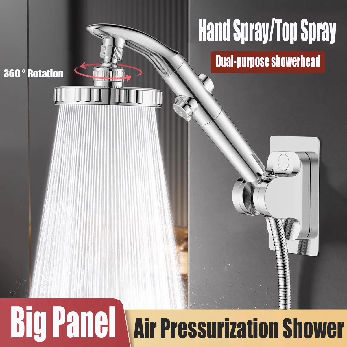 Hand Spray/Top Spray Dual-Purpose High Pressure Shower Head Big Panel Showerhead One-Key Stop Water Sprayer Bathroom Accessories