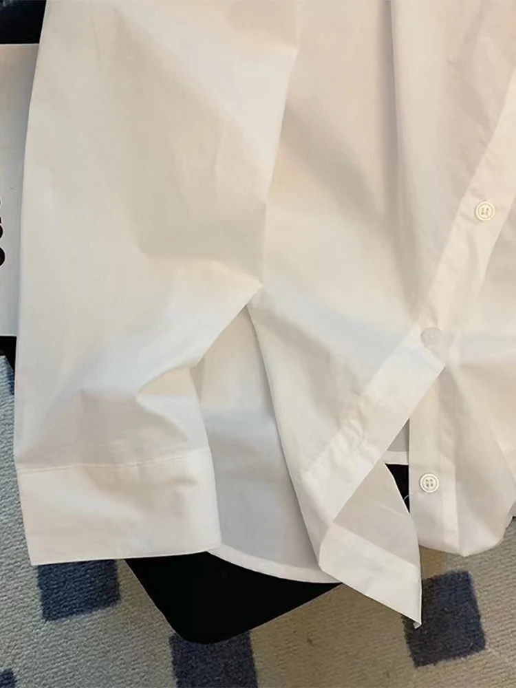 Chemises et chemisiers blancs à col polo pour femmes, esthétique des années 90, vintage, coréen, élégant, Y2K, chemise imprimée à manches longues, vêtements, 2000, 2024