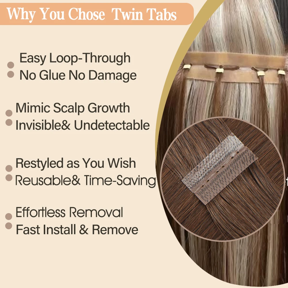 Inject PU Skin Weft Hair Twin Tabs Human Hair With Holes Micro Beads Hair Extensions Blonde 10PCS Machine Remy  Invisible Weft