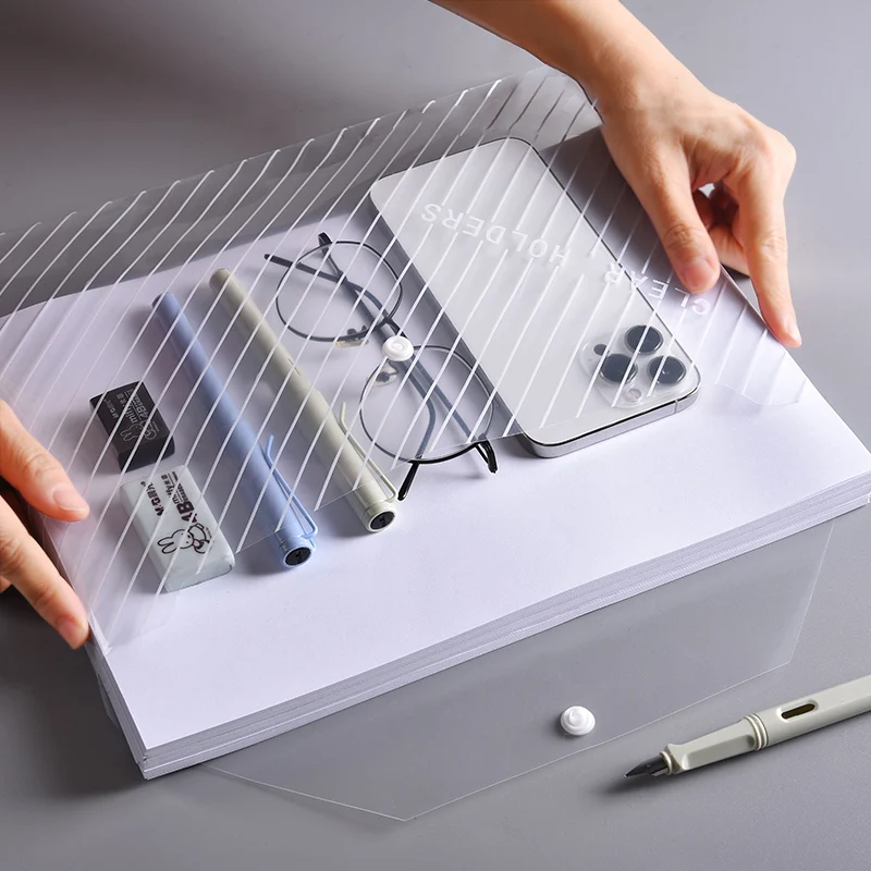 A4 ファイルバッグ透明なスナップ閉鎖バッグ学生の試験用紙や学術資料を保管するためのオフィスポケットフォルダー