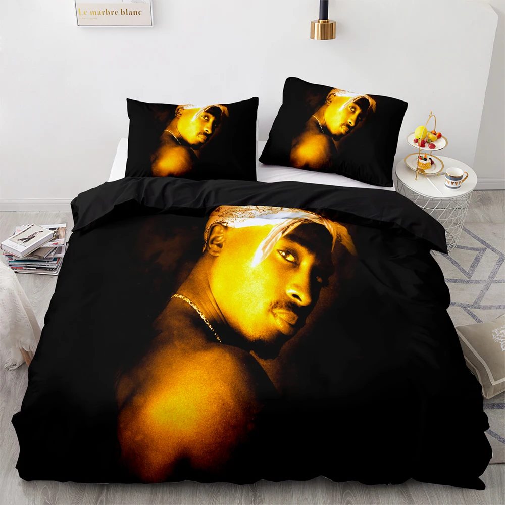 Imagem -05 - Conjunto de Cama Tupac Impresso 3d para Crianças e Adultos Shakur Rapper 2pac Twin Queen Size Capa de Edredão Fronha Cama Meninos Meninas