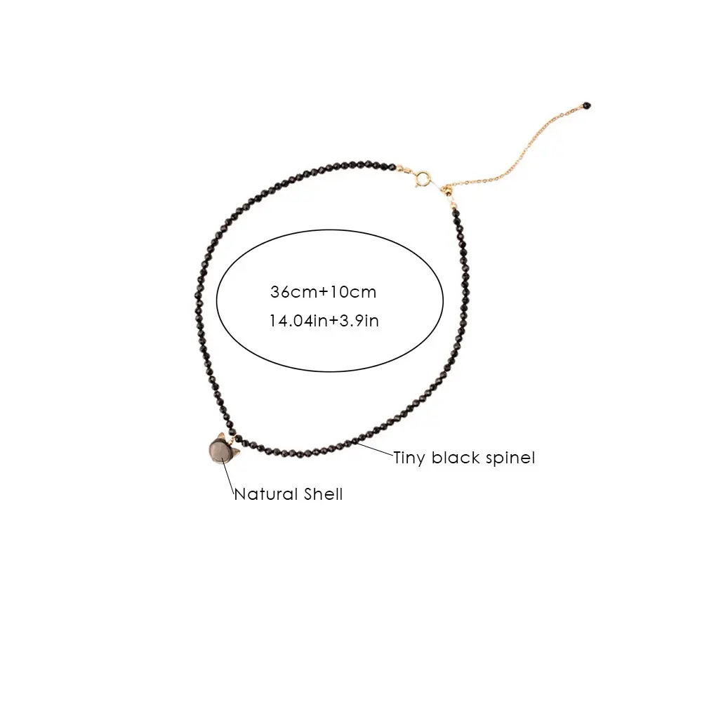 Elegant Tiny Beads Black Spinel Crystal Natural Shell Cat Pendant Choker Necklace for Women Party Jewelry Gifts