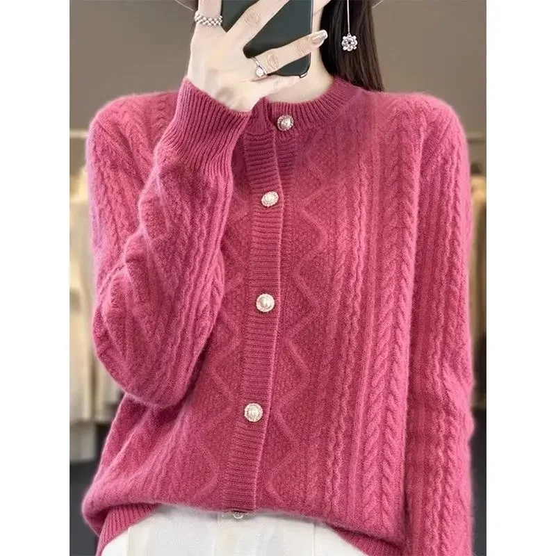 

Women's Clothing Loose All-match Knitting Trend Chic Top Autumn Winter New Fashion Round Neck Long Sleeve Solid Button Sweaters