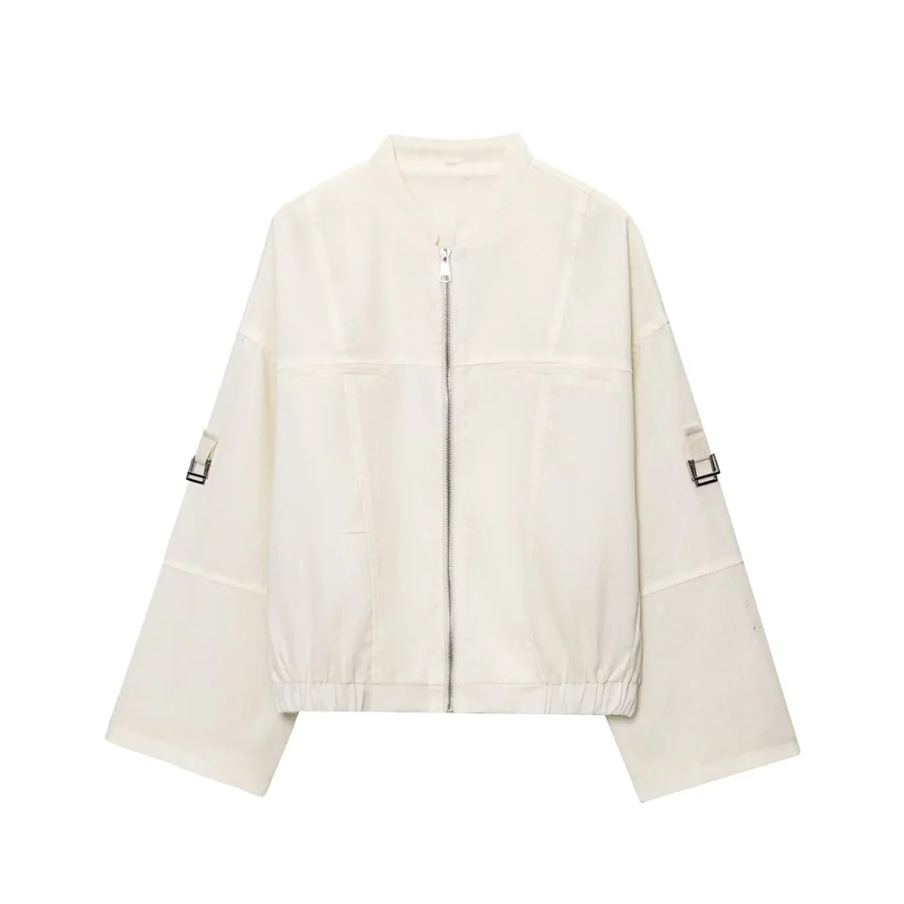 

BMURHMZA women's temperament stand up collar long sleeved rollable sleeve jacket summer new casual versatile jacket