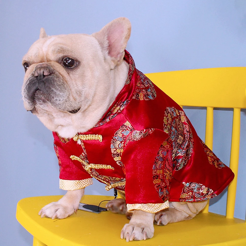 Pet Clothes Chinese New Year Dog Tang Suit For Dogs Cheongsam Winter Dog Coat Jacket Traditional Spring Festival Pet Costume