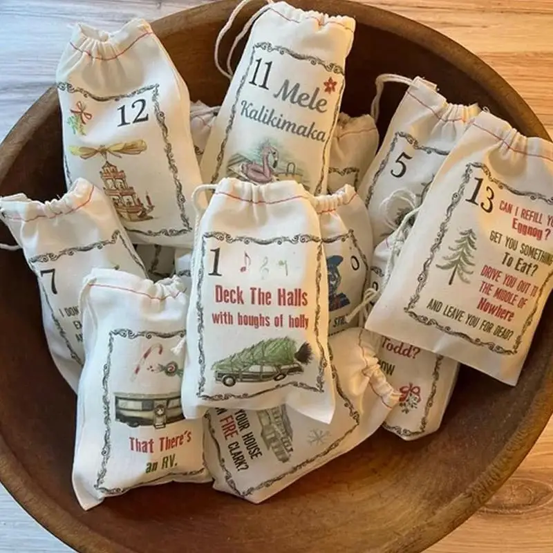 Christmas Calendar Burlap Bags Small Advent Calendar 2024 Countdown Calendar Bags Compact Candy Goodie Bags Drawstring Goody