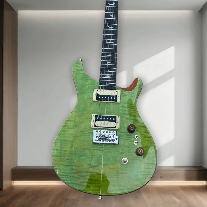 Hot Sales PRS Style Electric Guitar Green Flame Maple Top Bird Inlay 6 String Electric Guitar for Beginner Intermediate Player