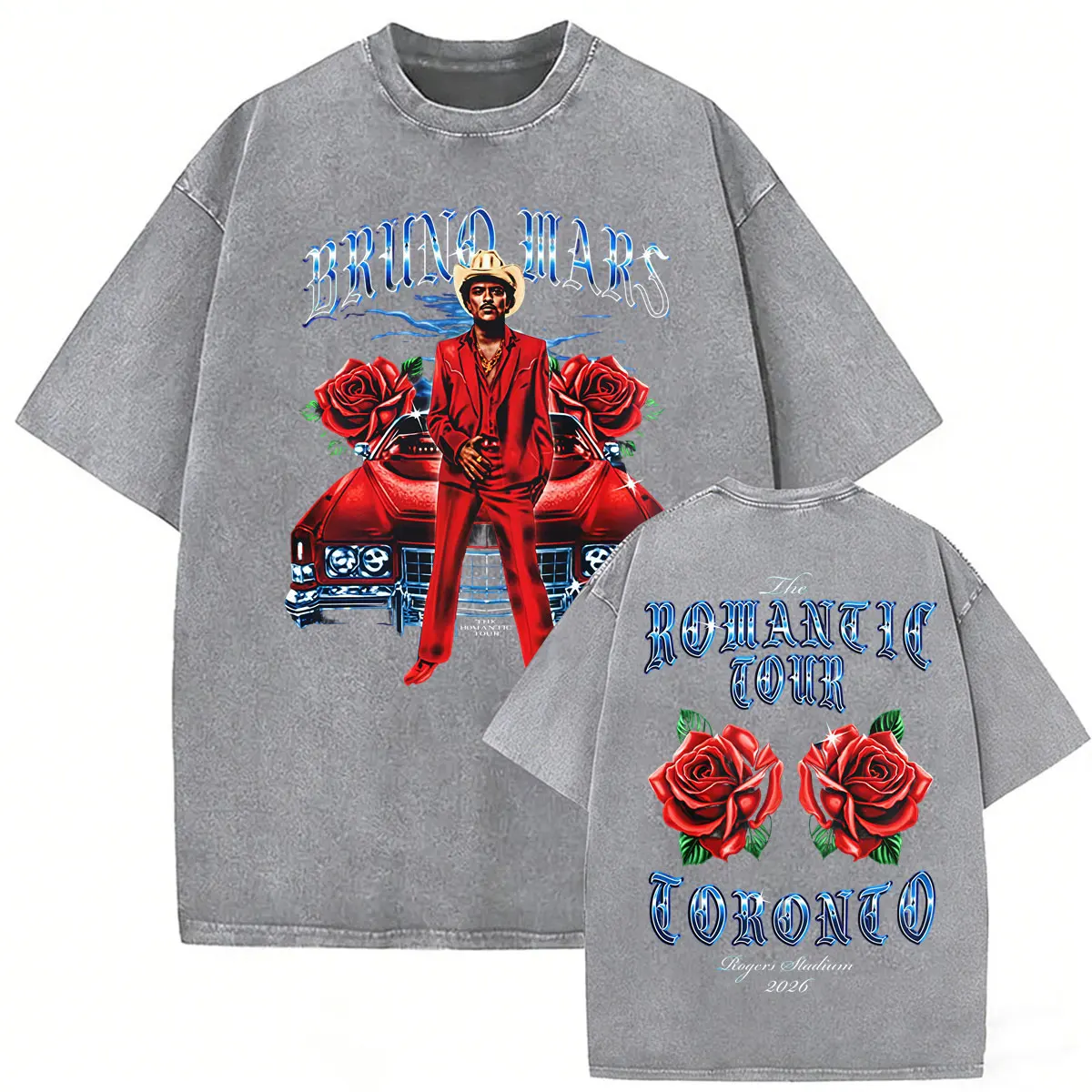 Vintage Washed Bruno Mars The Romantic Tour 2026 Toronto Canada T-shirts Men's Clothing Harajuku Gothic Oversized Loose T Shirts