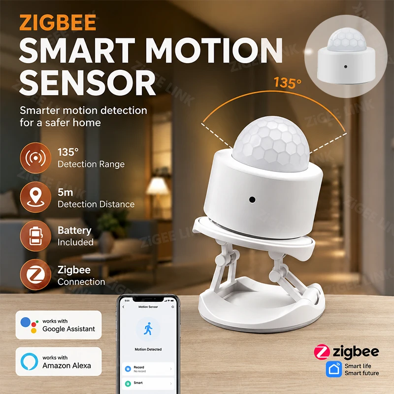 Zigbee Kabelloser PIR-Bewegungssensor Infrarot-Körperdetektor Smart Home Sicherheitsalarm Unterstützt Alexa Google Assistant