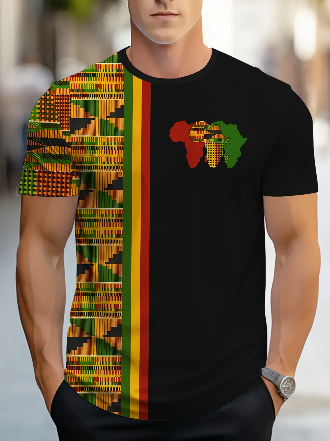 Summer Men's Ethnic Tribal Print T-Shirt African 3D Pattern Men's Crew Neck Short Sleeve Harajuku Style Y2K T-Shirt Top