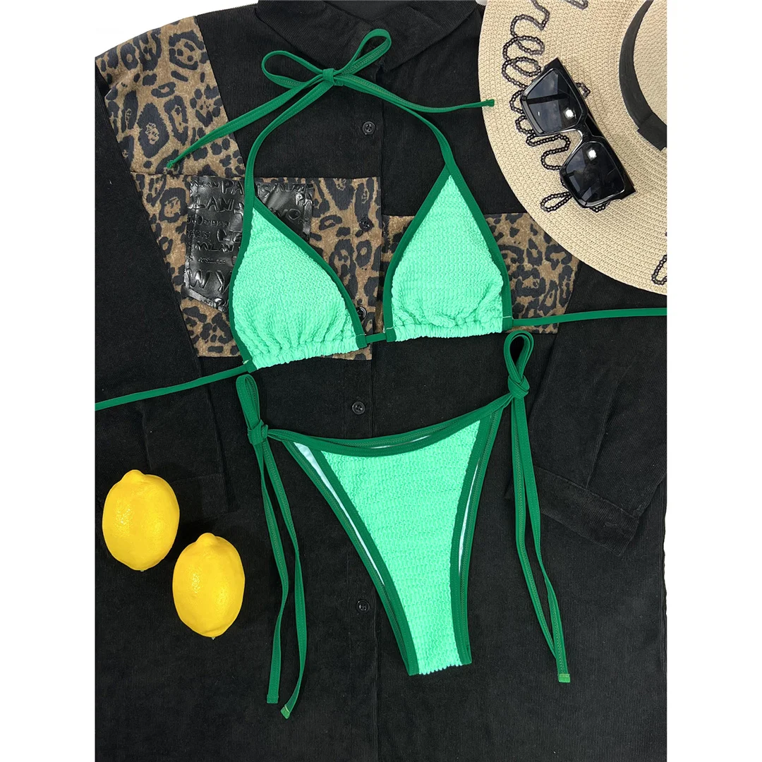 Neuer, geraffter, gefalteter Bikini, zweiteiliger Badeanzug für Damen, gepolsterter Badeanzug, Badebekleidung, Modell V3826. – Detail 10