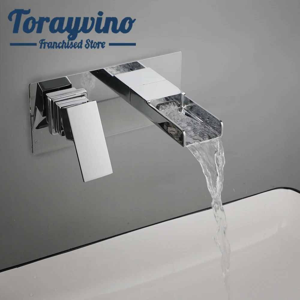 

Torayvino Bathroom Bathtub Faucet Chrome & Gun Grey Waterfall Outlet With Embedded Box Wall Mounted Wash Sink Faucet Mixer Tap