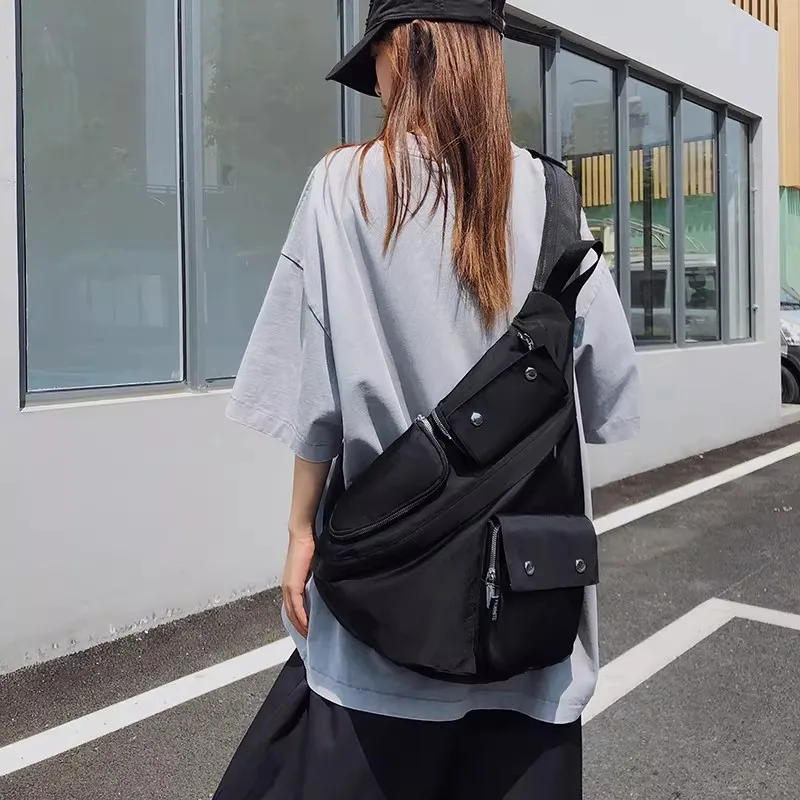 Large Capacity Waterproof Crossbody Bag Multi-pockets Chest Bag for Men Casual Techwear Black Bag for Travel, Hiking, Daily Use