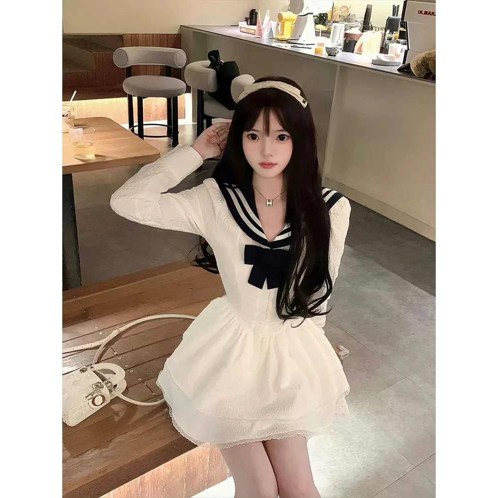 White Puffy Princess Skirt Dress Women's Spring Fashion Japanese Sweet School Style High-End Feeling First Love Slimming