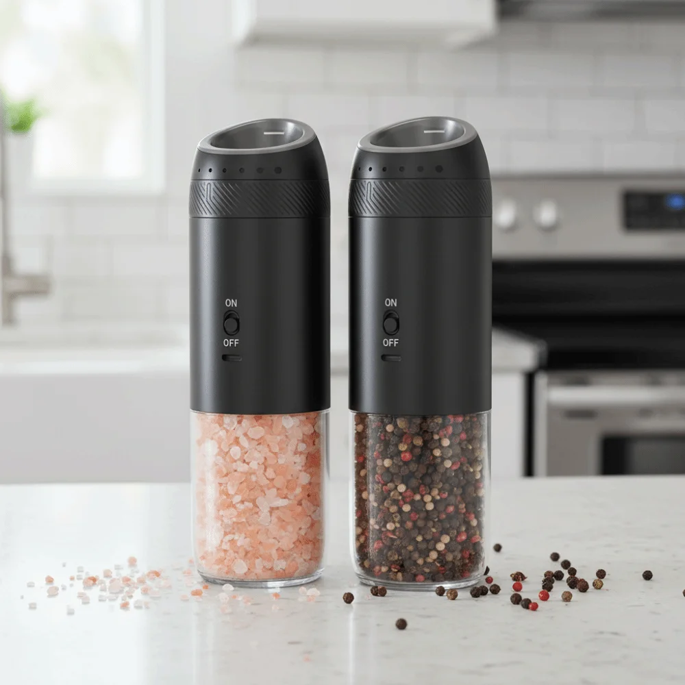 2PCS Gravity Sensing Electric Salt and Pepper Grinder Adjustable Burr LED Light Kitchen Spice Grinder Rechargeable